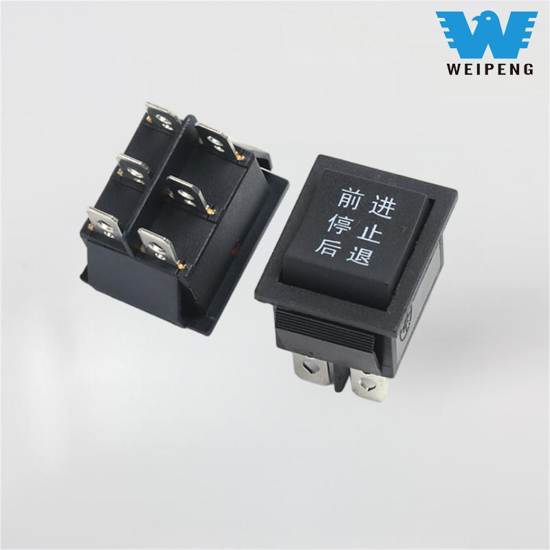 KCD4 Dubh 31*25mm 6-bioráin 3-suíomh 16A 250V Athraigh Rocker